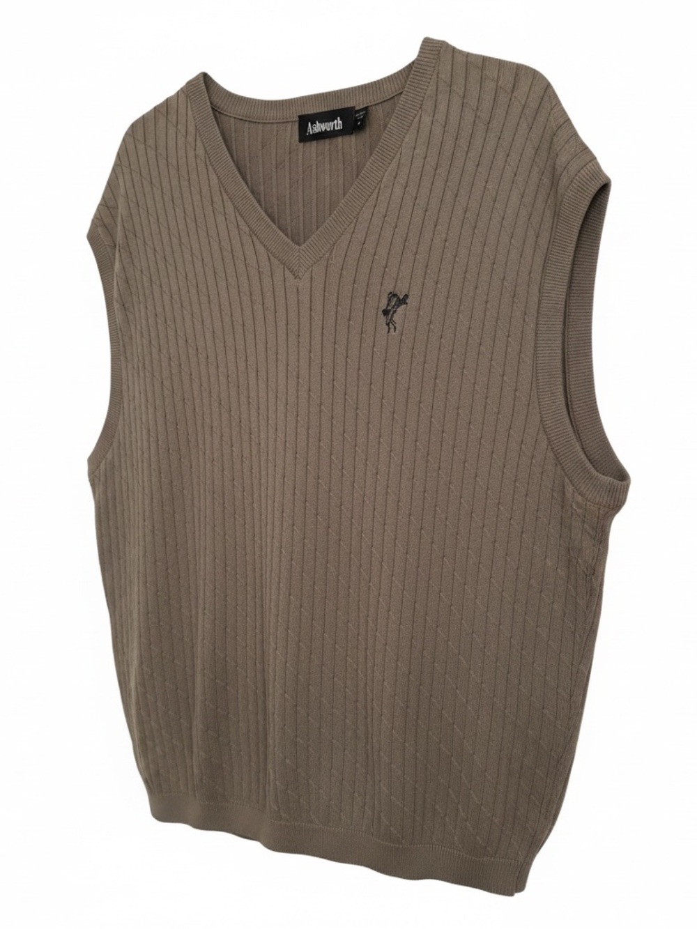 Ashworth Men's V‑Neck Ribbed Sweater Vest in Taupe/Brown